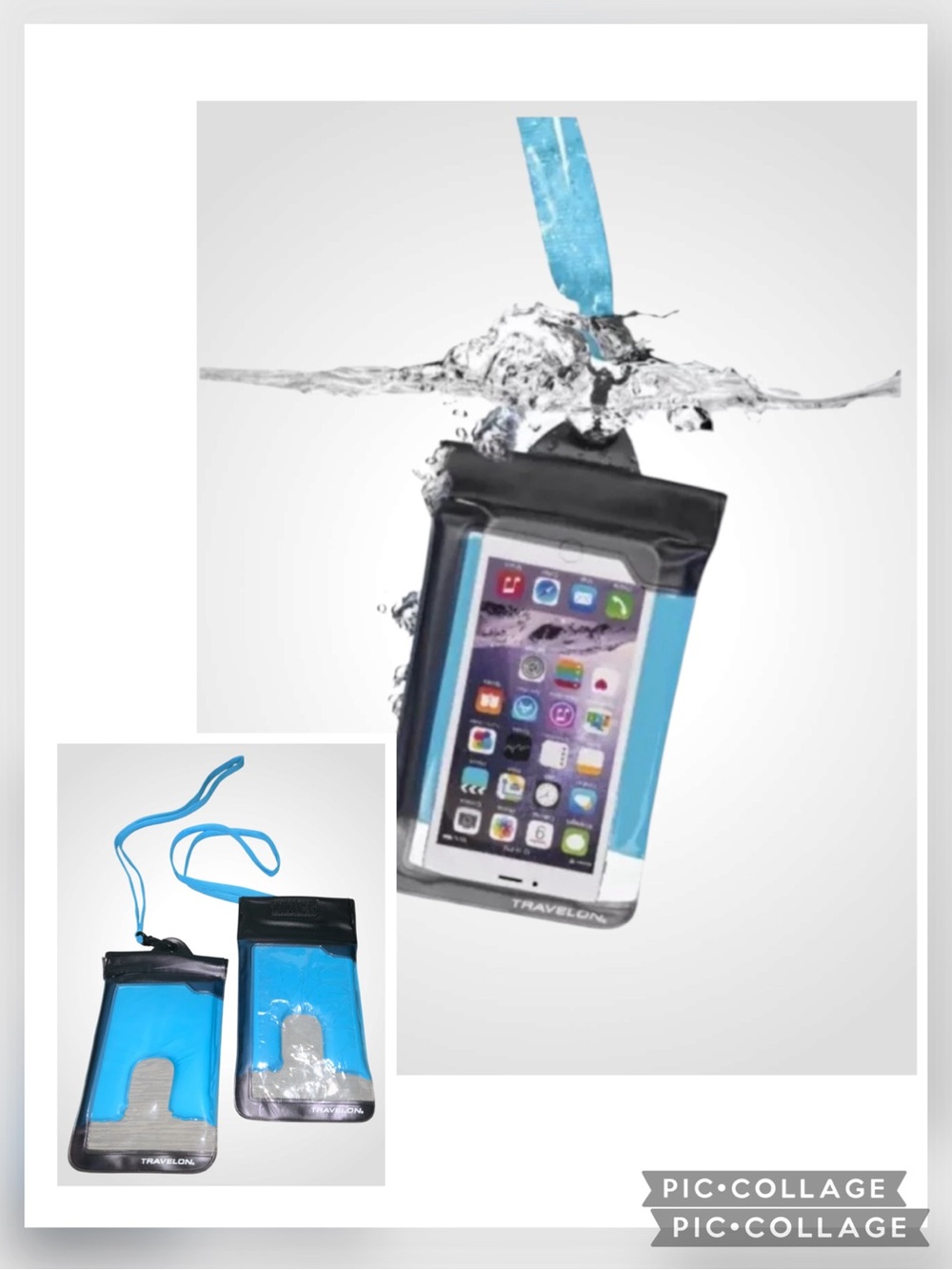 Travelon - 2 Blue and Black Waterproof Phone Pouch with Lanyard